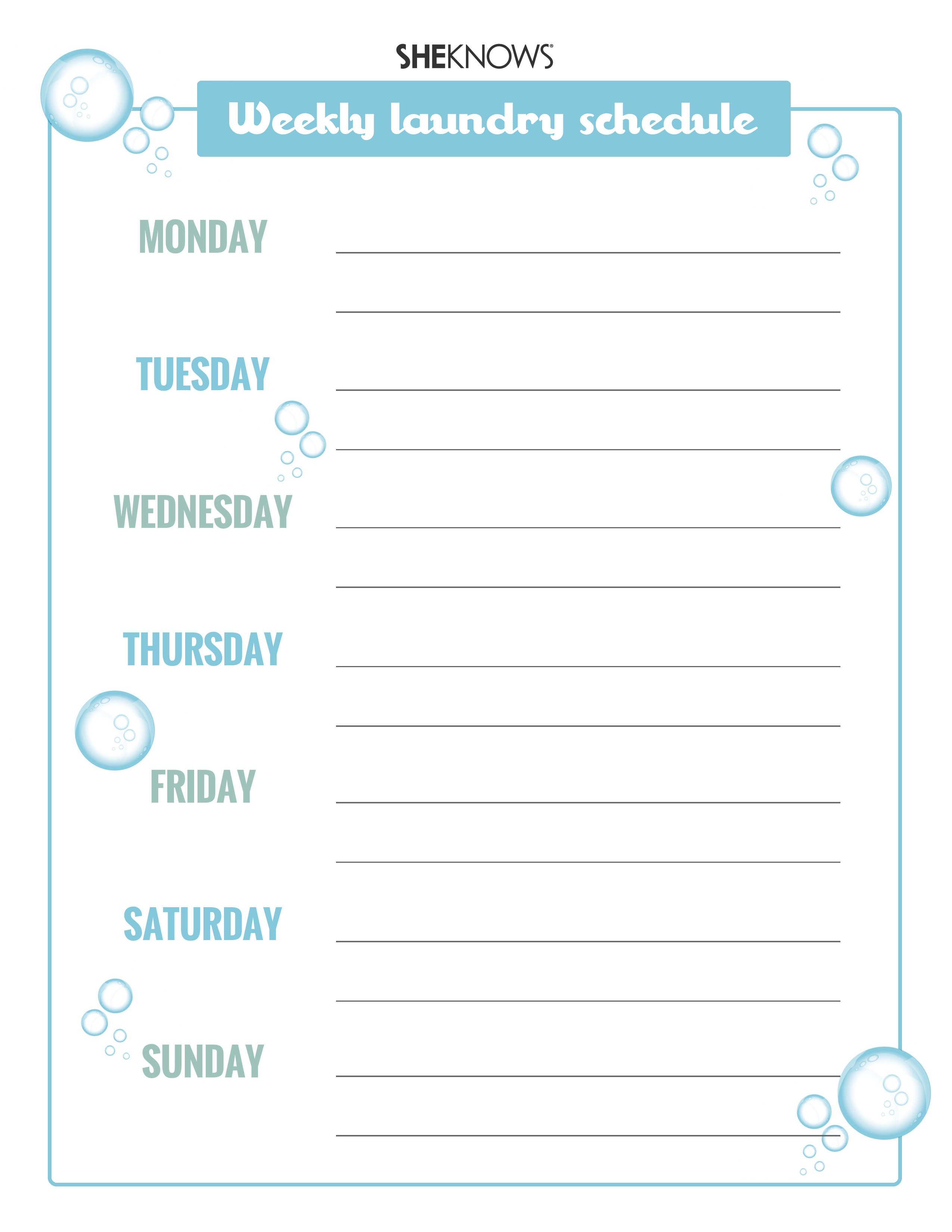 Free Printable Laundry Schedule