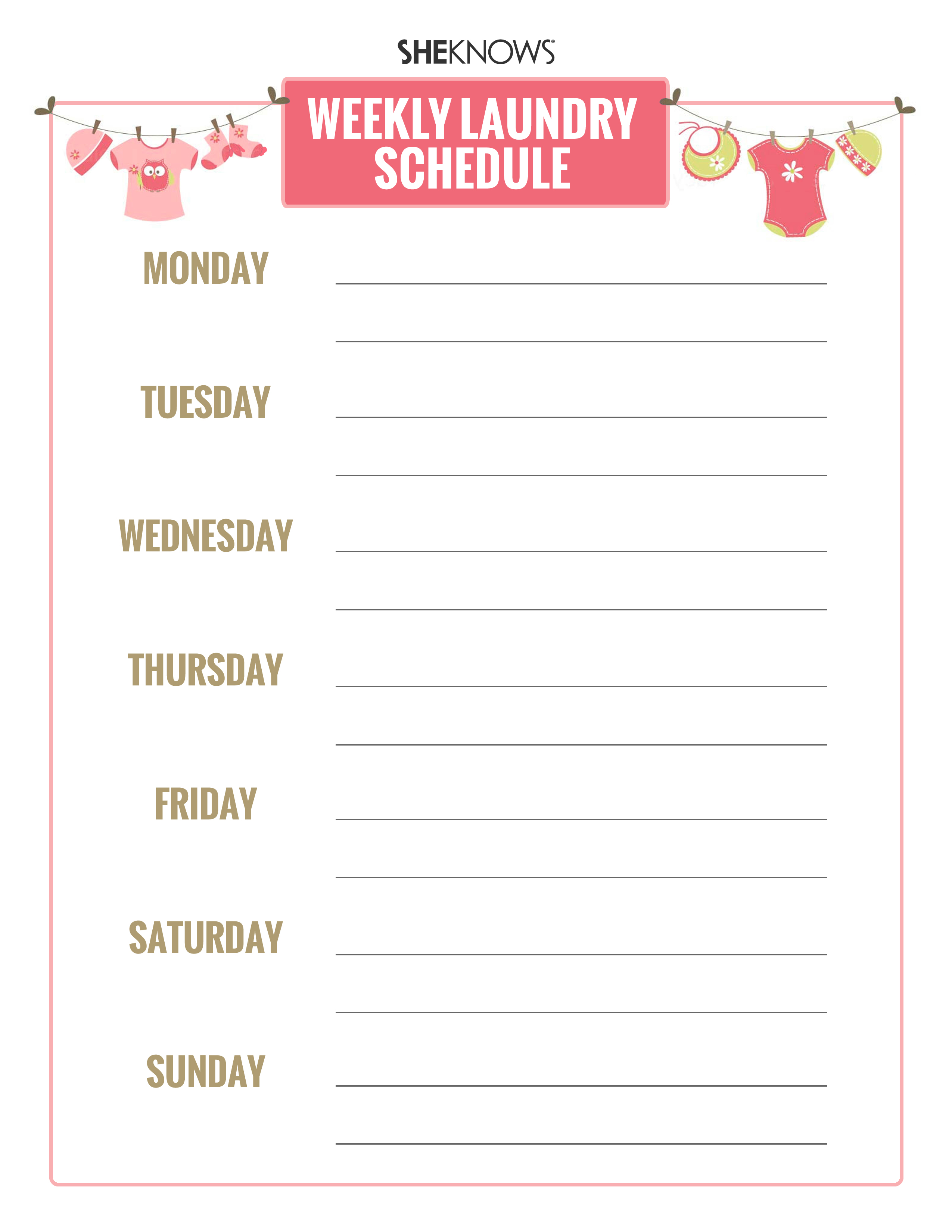 Free Printable Laundry Schedule Printable Templates