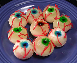 Pina Colada Gelatin Shot Eyeballs for Halloween