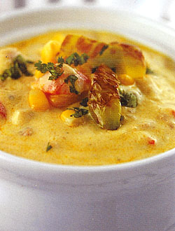 Curry Corn Chowder with Roasted Poblanos