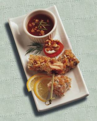 Walnut-Crusted Salmon Bites with Apricot Ginger Dipping Sauce
