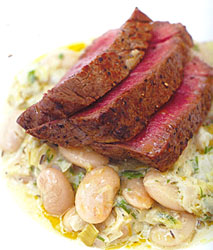 Jamie Oliver’s Grilled Steak with White Beans and Leeks