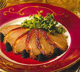 Roast duck with blackberry sauce