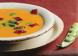 Fresh Fava Bean, Pancetta and Yellow Pepper Soup