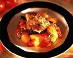 Grilled Halibut with Garlic Roasted New Potatoes and Tomato Orange Relish
