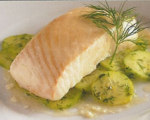 Halibut Poached in Olive Oil with Cucumber and Dill