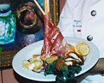 Sauteed Mushrooms in Prosciutto and Melon Teepees